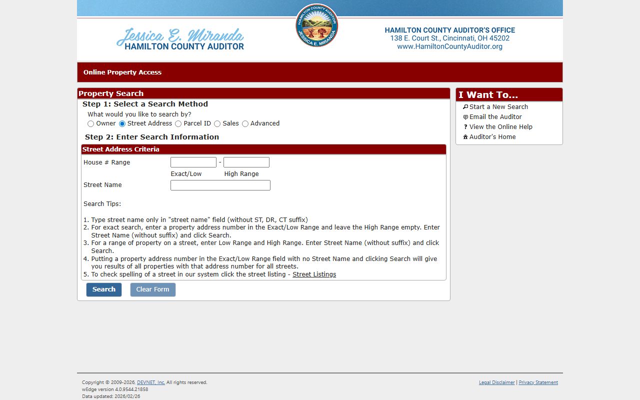 Hamilton County Auditor Wedge property search phone directory