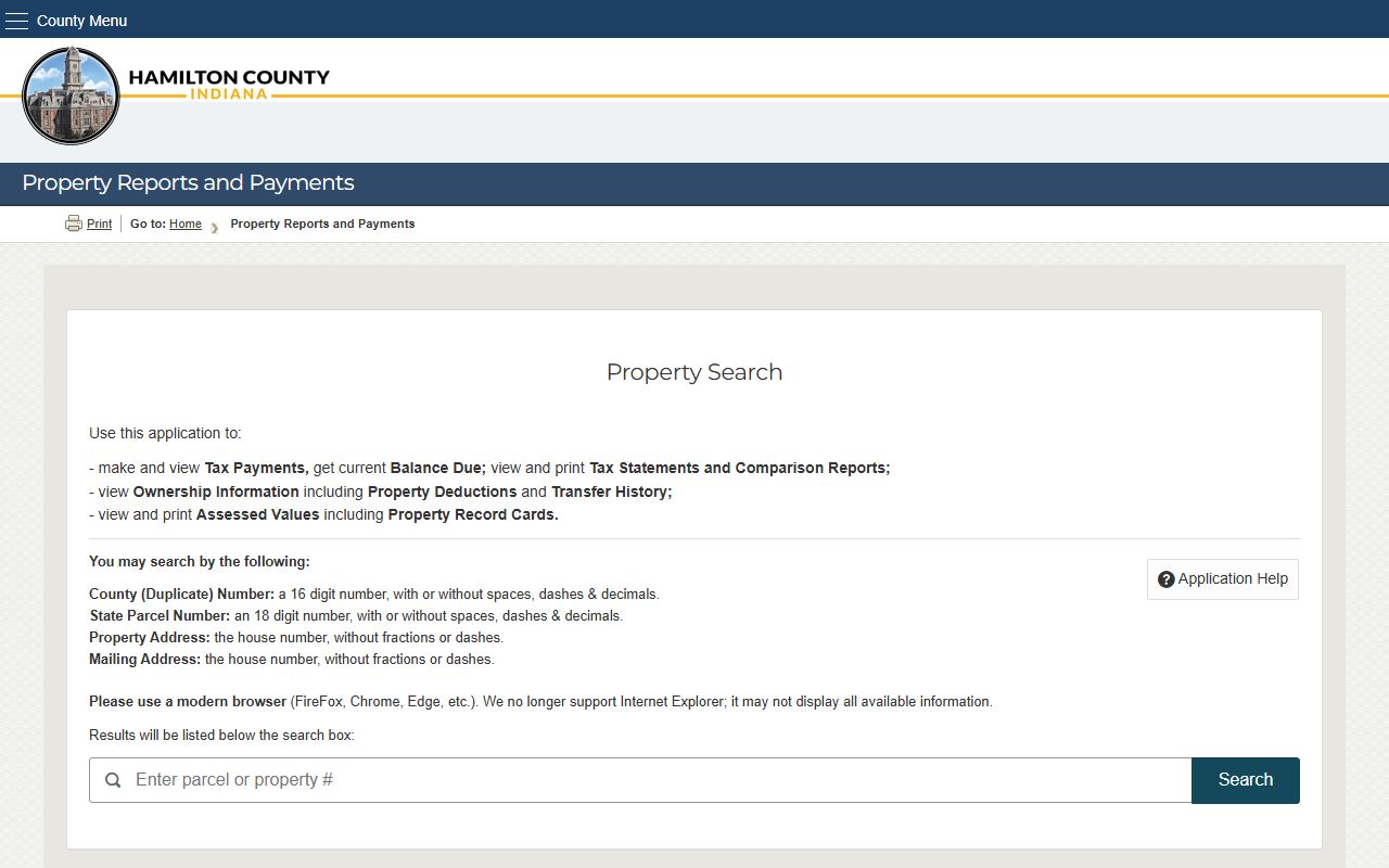 Hamilton County property reports phone directory page