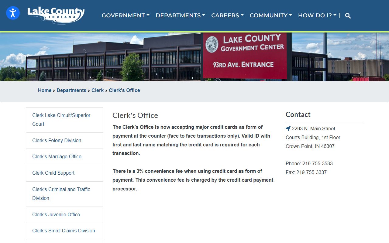 Lake County Clerk office phone directory page