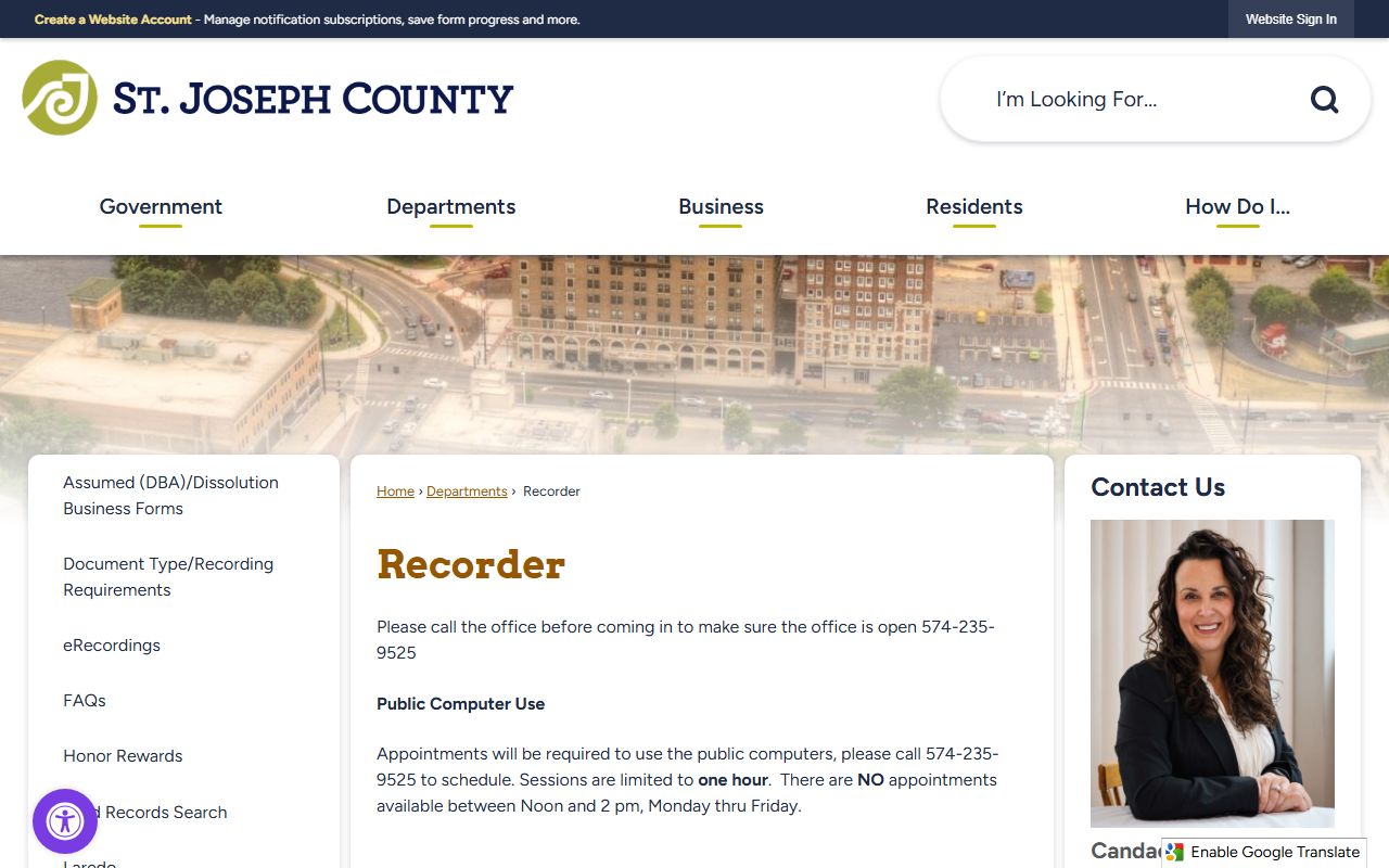 St. Joseph County recorder office phone directory page