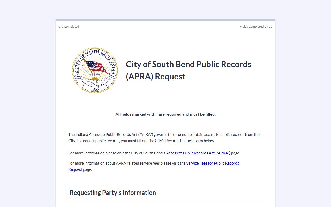 South Bend APRA portal for St. Joseph County phone directory requests