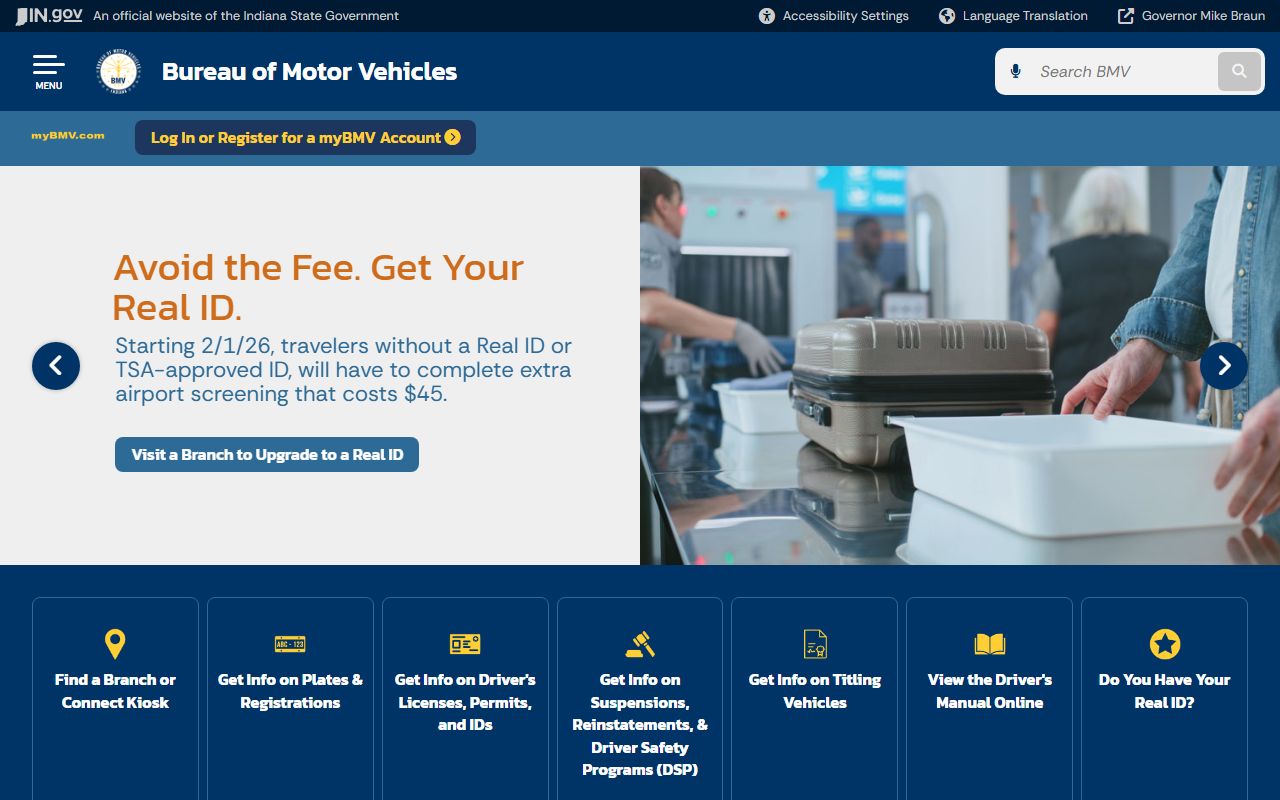 Indiana BMV phone directory and driver records page