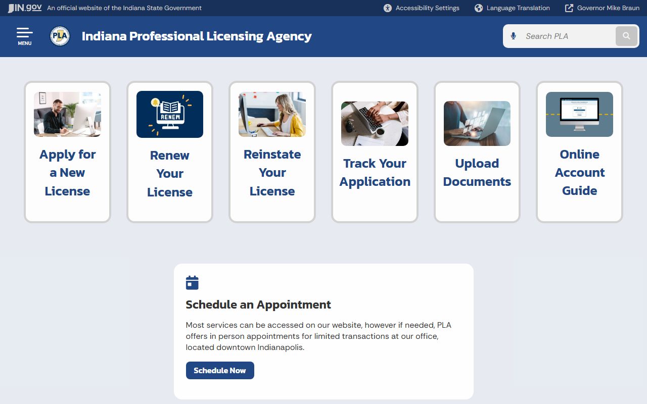 Indiana professional licensing phone directory verification tool