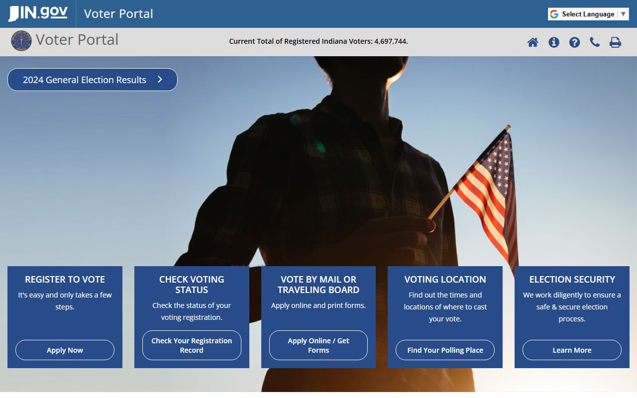 Indiana voter portal phone directory and registration page
